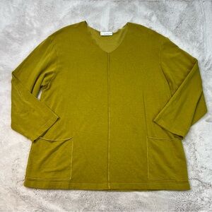 BRYN WALKER V-Neck Sweater Lagenlook Olive Green Bamboo Cotton Tunic Large USA